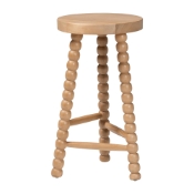 bali & pari David Acacia Wood Bobbin Counter Stool - Sculptural Backless Accent Stool for Kitchen Island or Lounge with Footrest, Natural Brown
